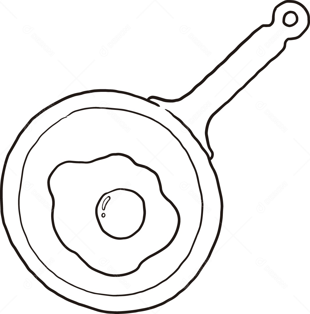 Desenho para Colorir de Frigideira com Ovo Ilustração Vetor EPS