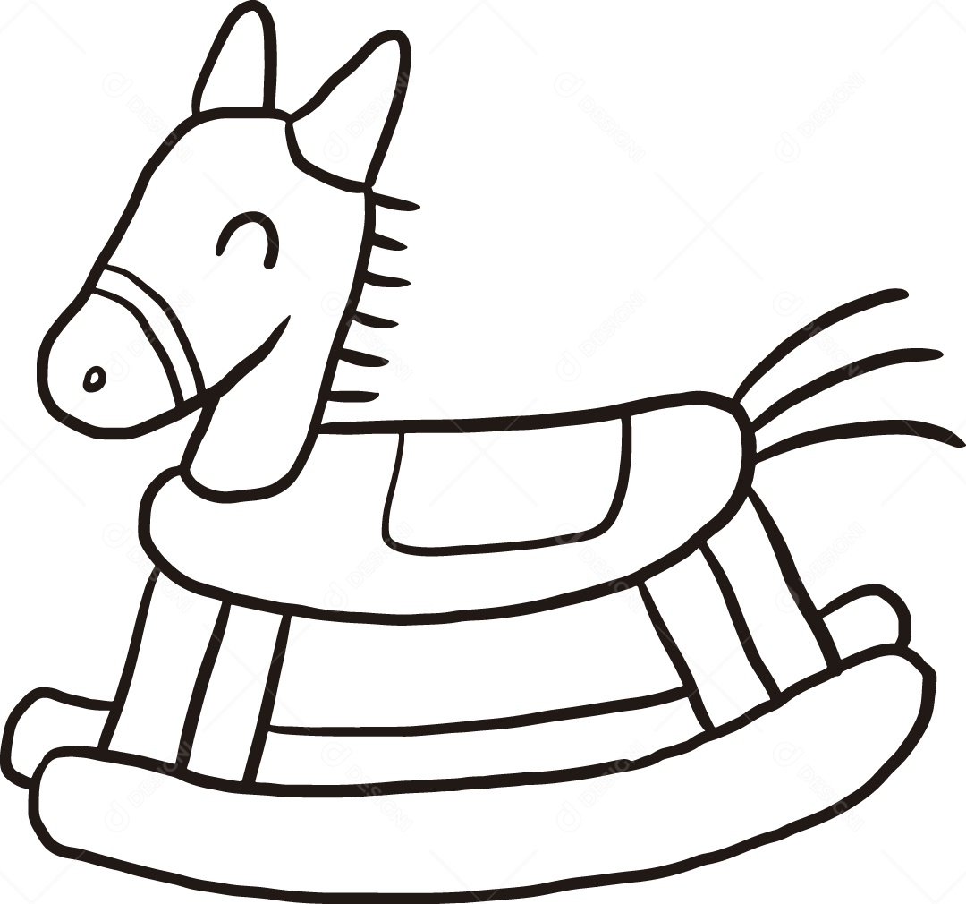 Desenho para Colorir de Cavalo de Madeira Ilustração Vetor EPS