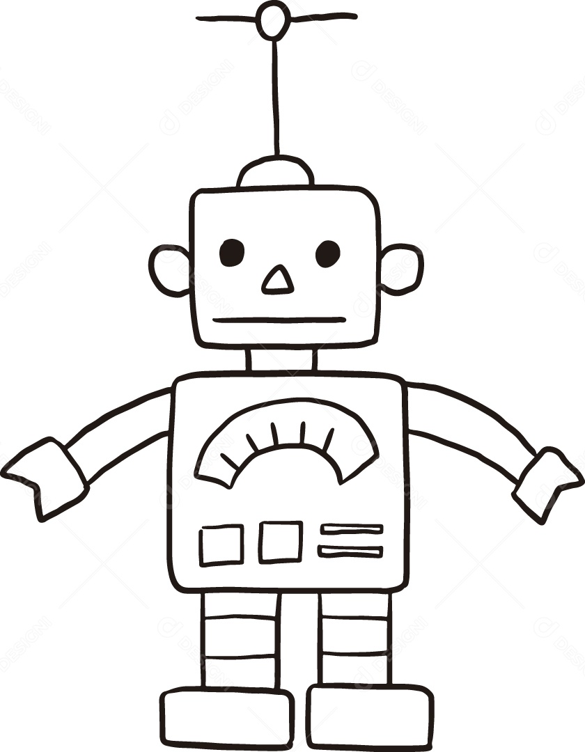 Desenho para Colorir de Robô Ilustração Vetor EPS