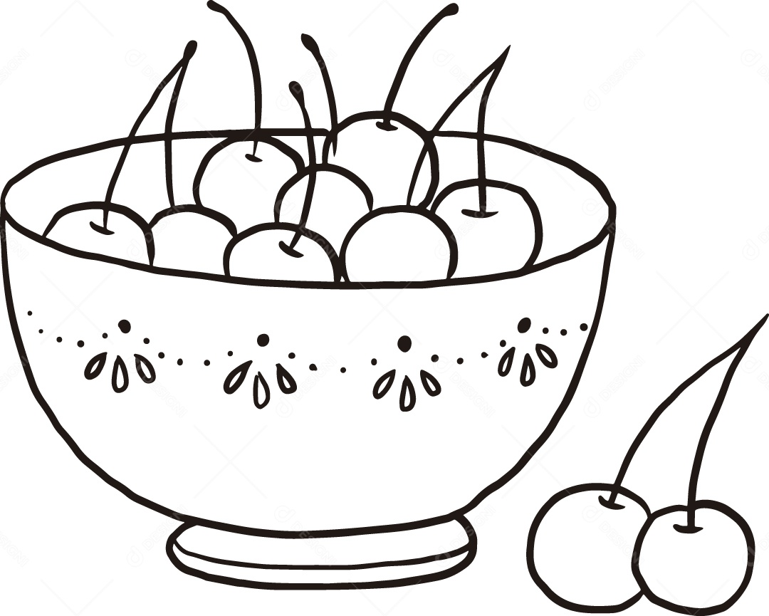 Desenho para Colorir Vasilha de Cerejas Ilustração Vetor EPS