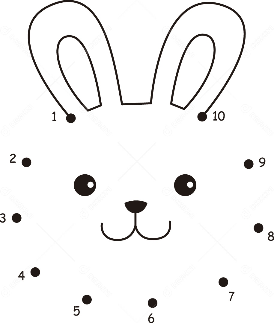 Desenho de Ligar Pontos Cabeça de Coelho para Colorir Ilustração Vetor EPS