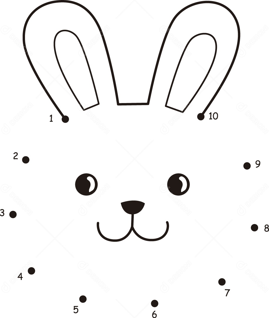 Desenho de Ligar Pontos Coelho para Colorir Ilustração Vetor EPS