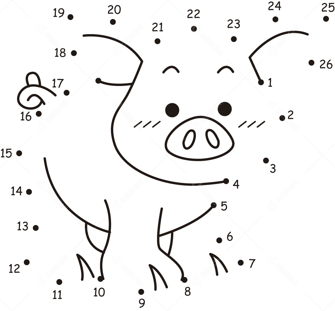 Desenho de Ligar Pontos Porco para Colorir Ilustração Vetor EPS
