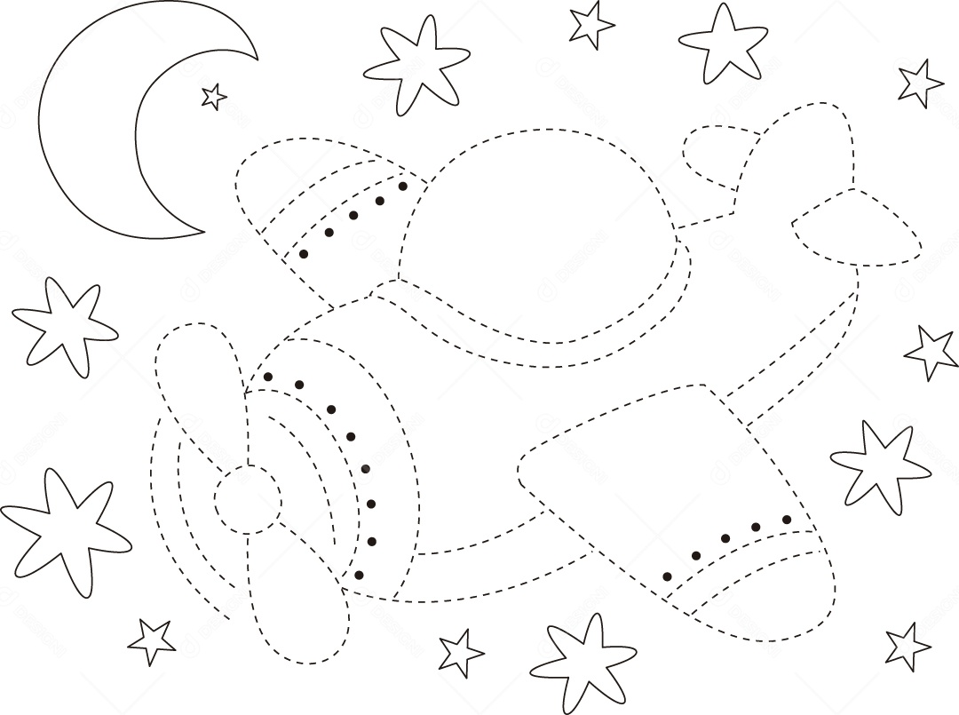 Desenho de Cobrir Linhas Avião para Colorir Ilustração Vetor EPS