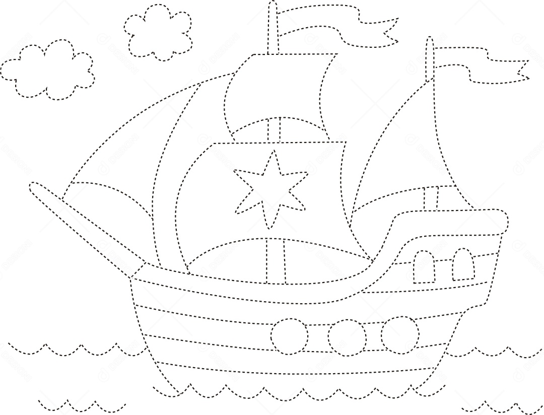 Desenho de Cobrir Linhas Navio para Colorir Ilustração Vetor EPS