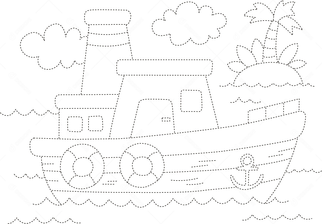 Desenho de Cobrir Linhas Navio para Colorir Ilustração Vetor EPS