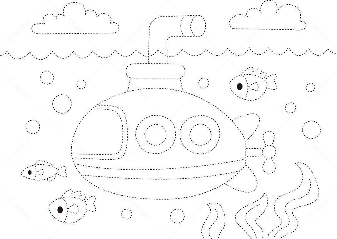 Desenho de Cobrir Linhas Submarino para Colorir Ilustração Vetor EPS