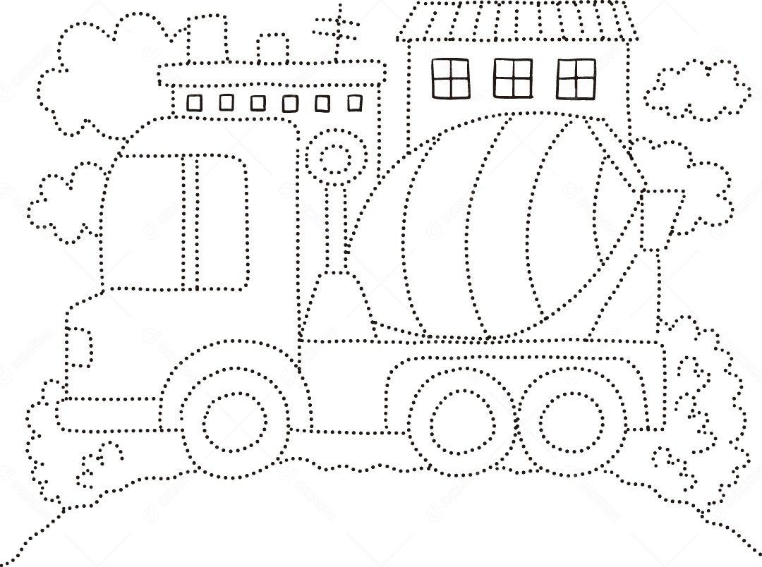 Desenho de Cobrir Linhas Caminhão Betorneira para Colorir Ilustração Vetor EPS