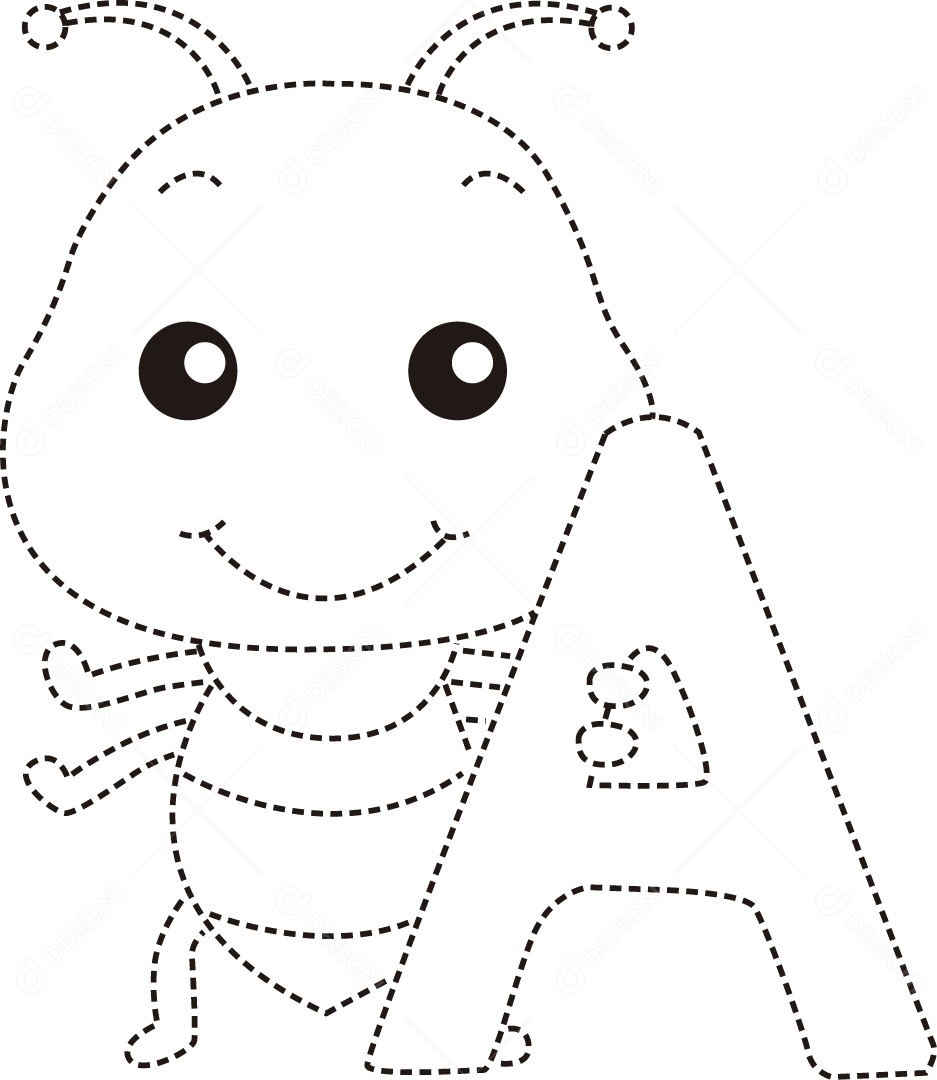 Desenho de Cobrir Linhas para Colorir Letra A Alfabeto de Animais para Crianças Ilustração Vetor EPS