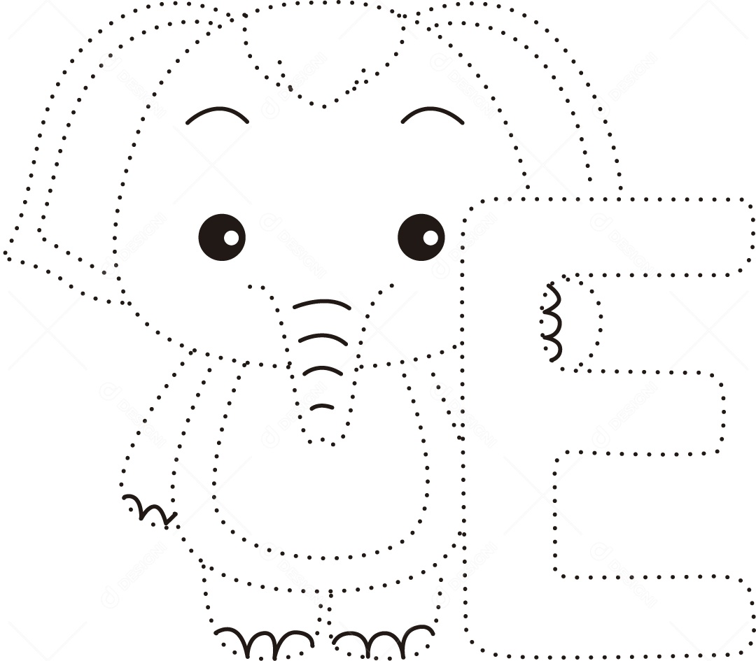 Desenho de Cobrir Linhas para Colorir Letra E Alfabeto de Animais para Crianças Ilustração Vetor EPS