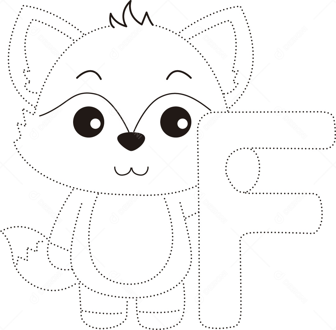 Desenho de Cobrir Linhas para Colorir Letra F Alfabeto de Animais para Crianças Ilustração Vetor EPS