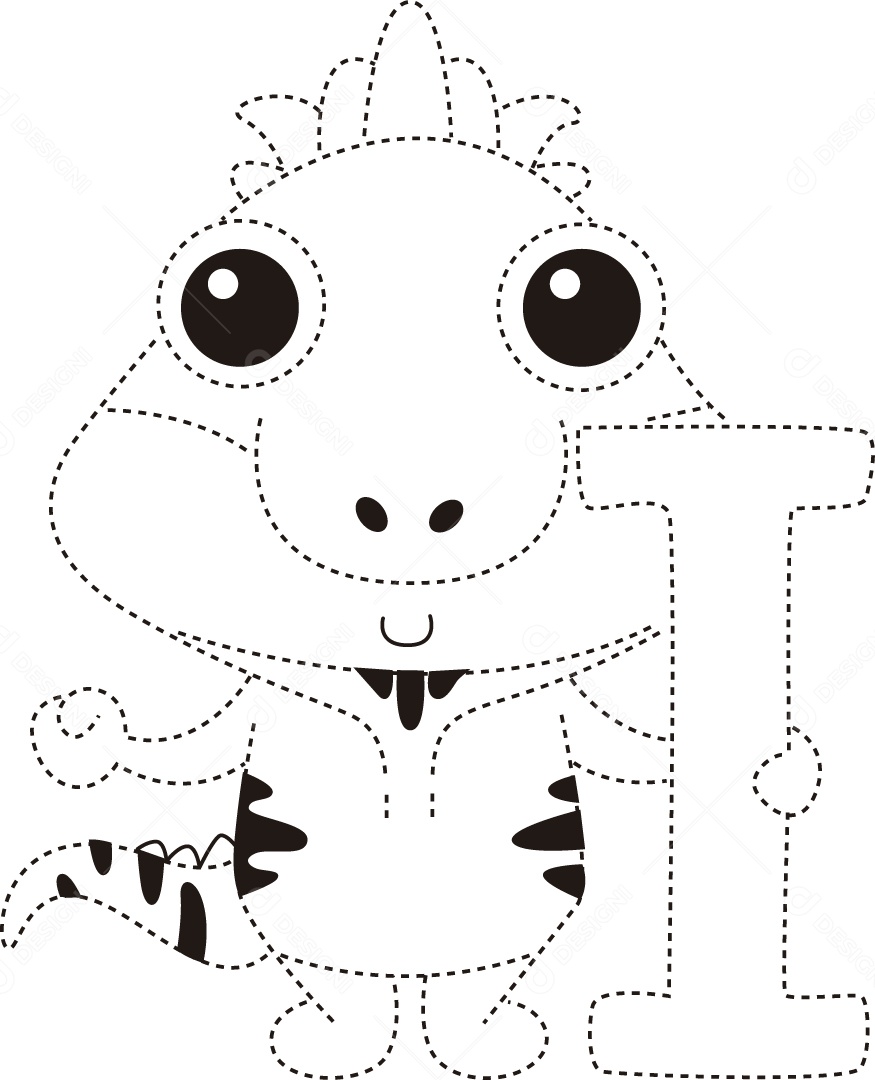 Desenho de Cobrir Linhas para Colorir Letra I Alfabeto de Animais para Crianças Ilustração Vetor EPS