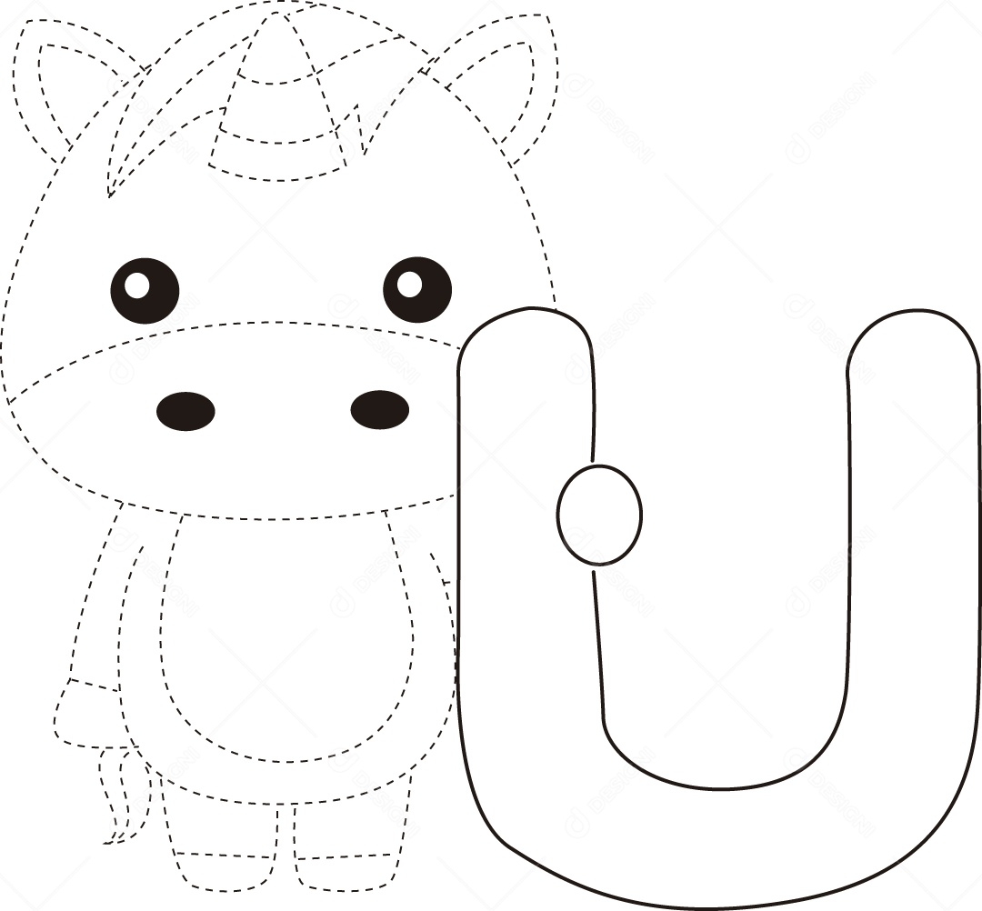 Desenho de Cobrir Linhas para Colorir Letra U Alfabeto de Animais para Crianças Ilustração Vetor EPS