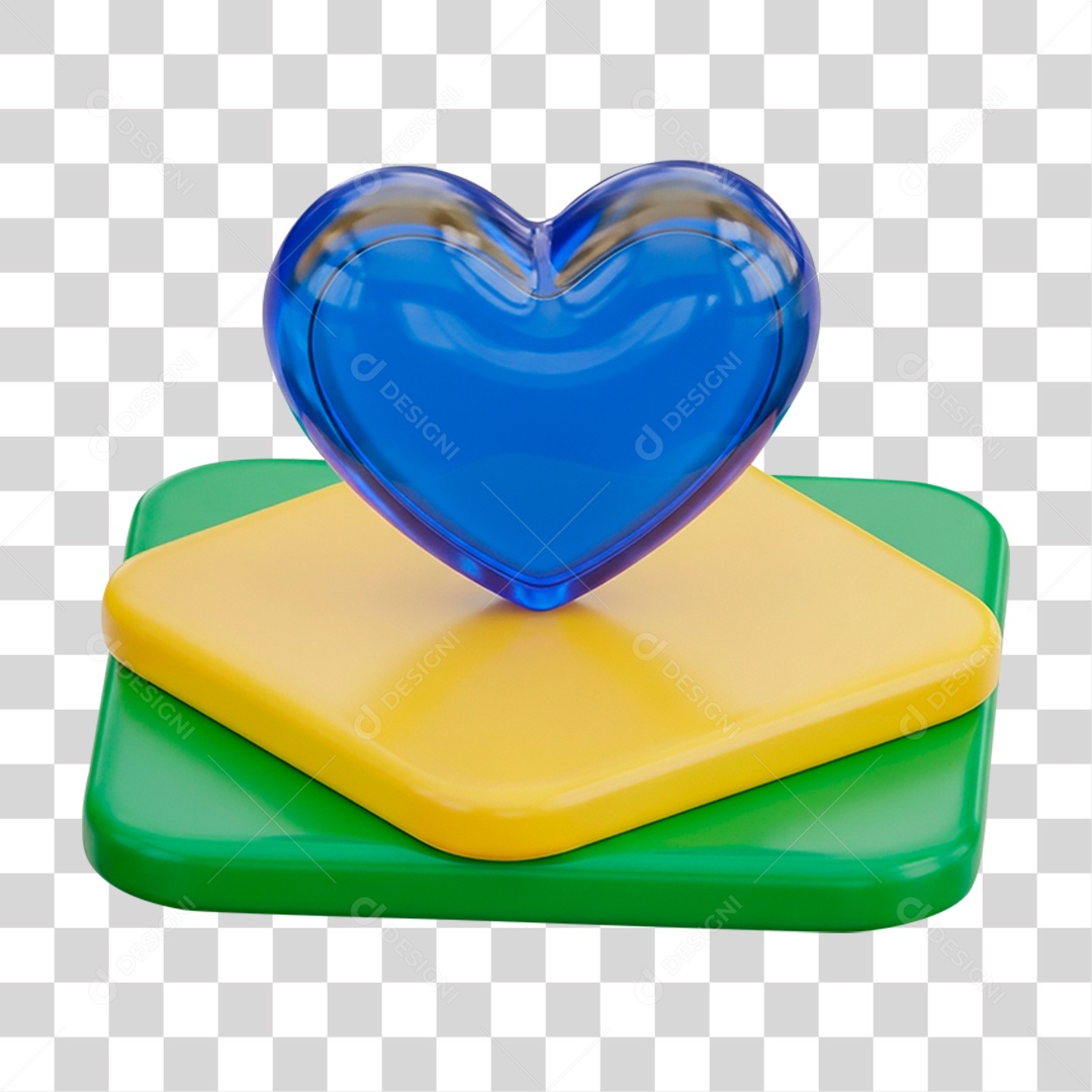 Ícone 3D Coração Bandeira do Brasil PNG Transparente