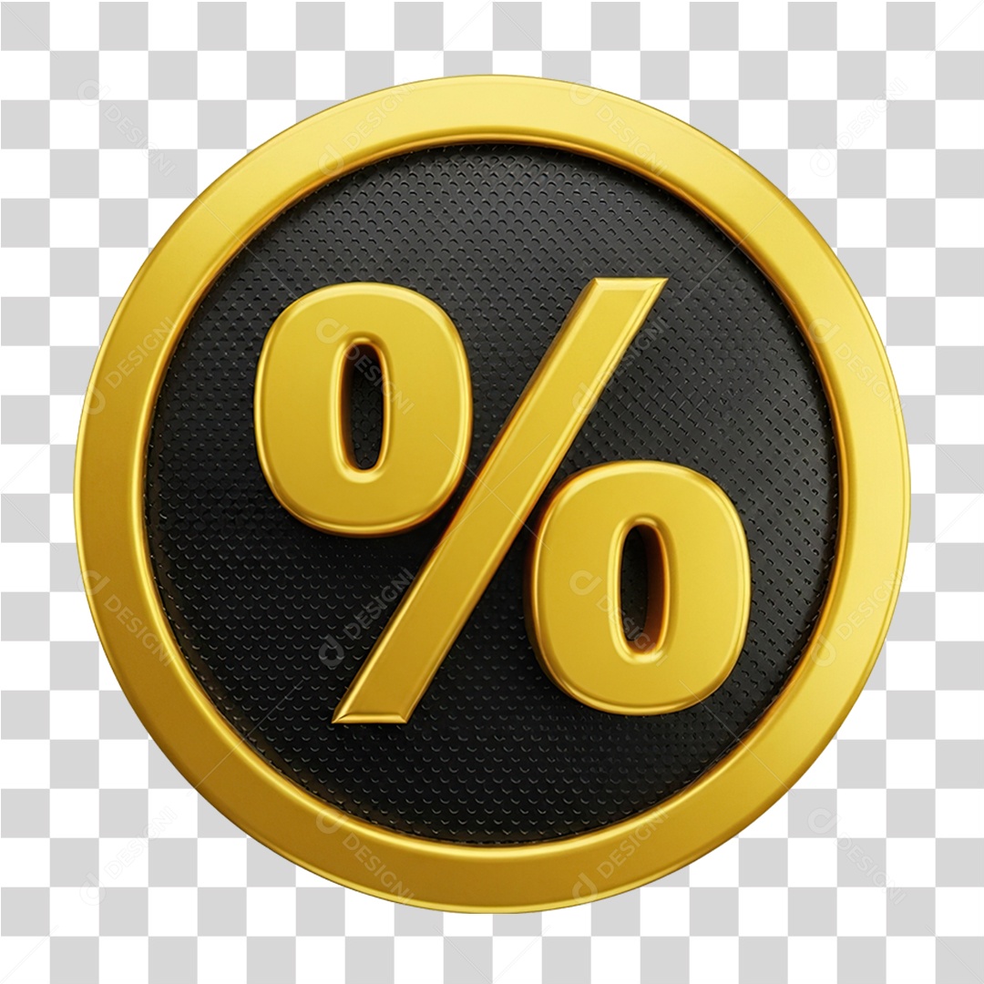 Ícone 3D Porcentagem Promoções Preto e Dourado PNG Transparente