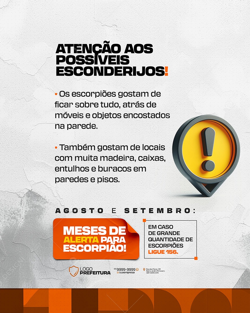 Alerta de Escorpião Atenção Possíveis Esconderijos Social Media PSd Editavel