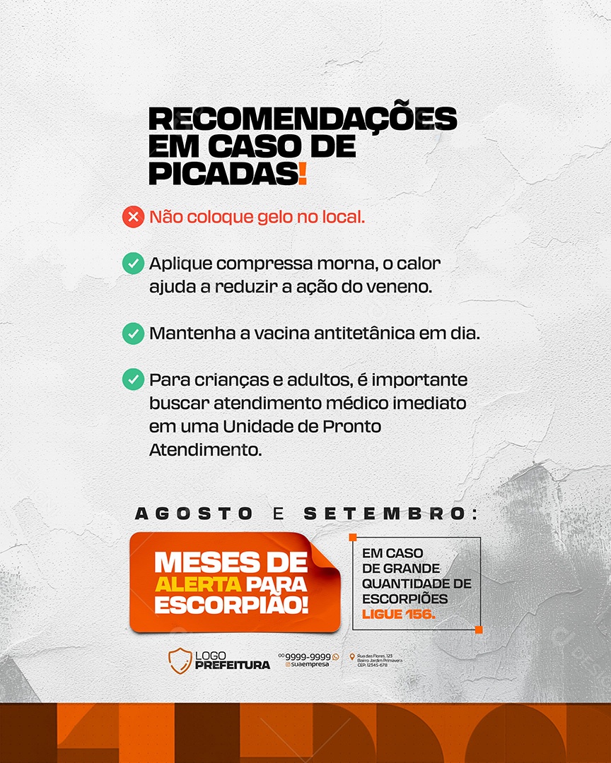 Alerta de Escorpião Recomendações Em Caso de Picadas Social Media PSd Editavel