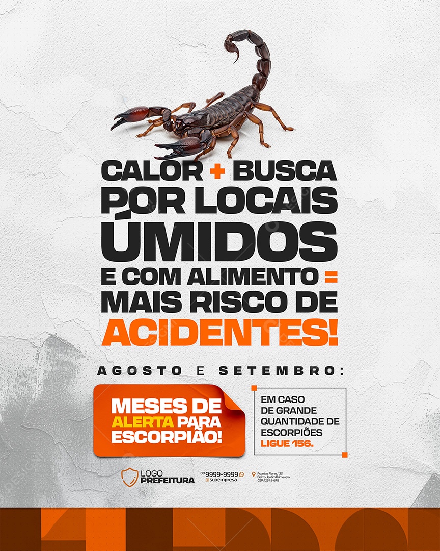 Alerta de Escorpião Mais Risco de Acidentes Social Media PSd Editavel