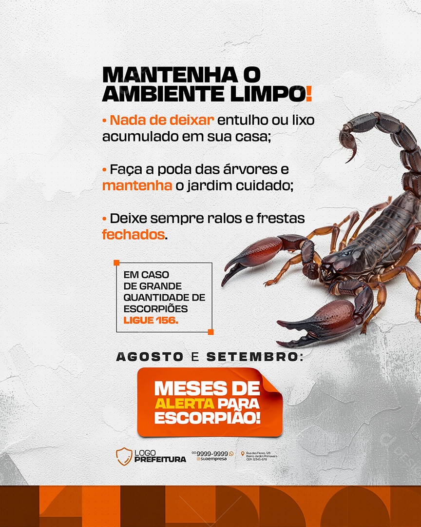 Alerta de Escorpião Mantenha O Ambiente Limpo Social Media PSd Editavel