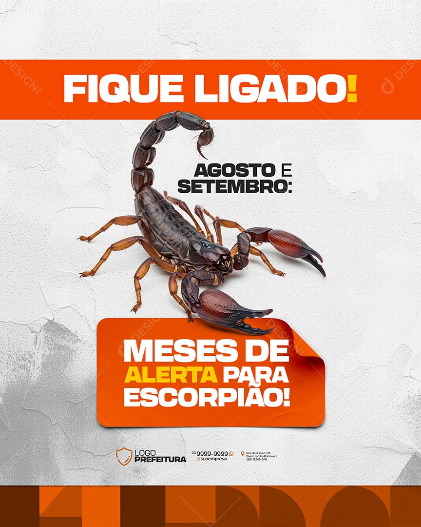 Alerta de Escorpião Fique Ligado Social Media PSd Editavel
