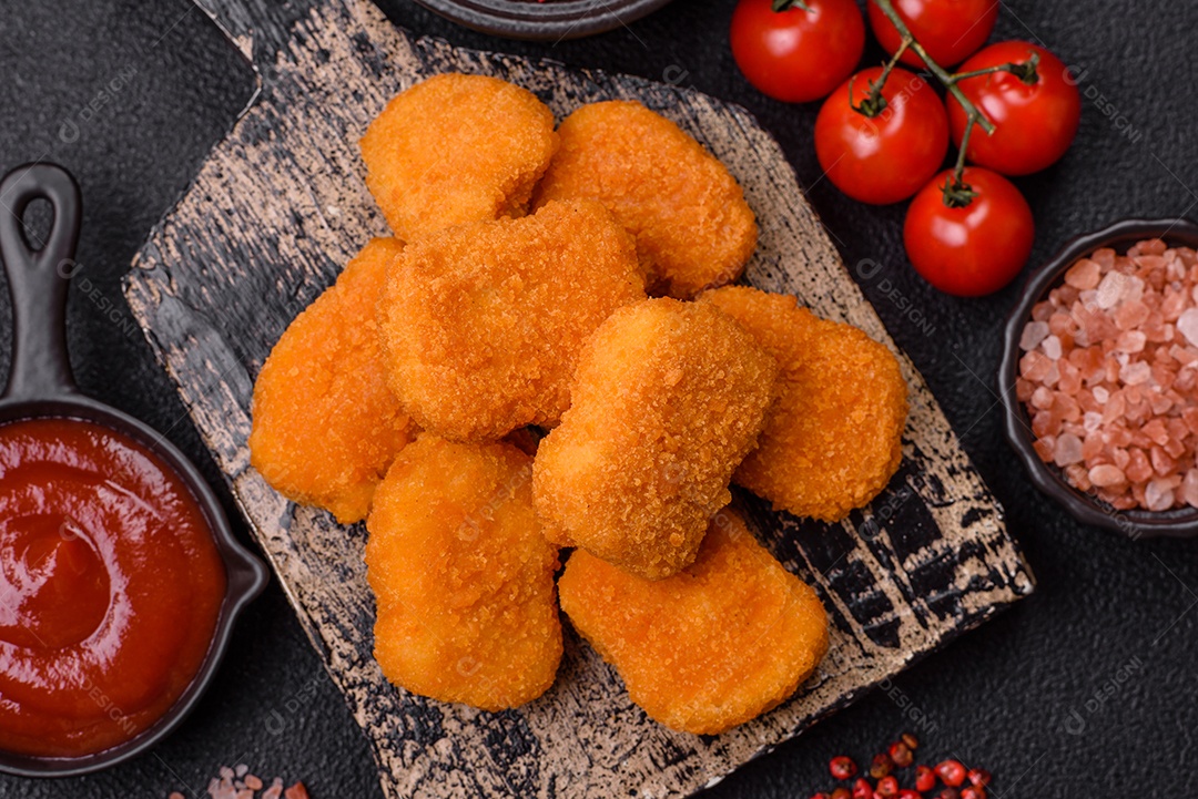 A imagem mostra nuggets de frango