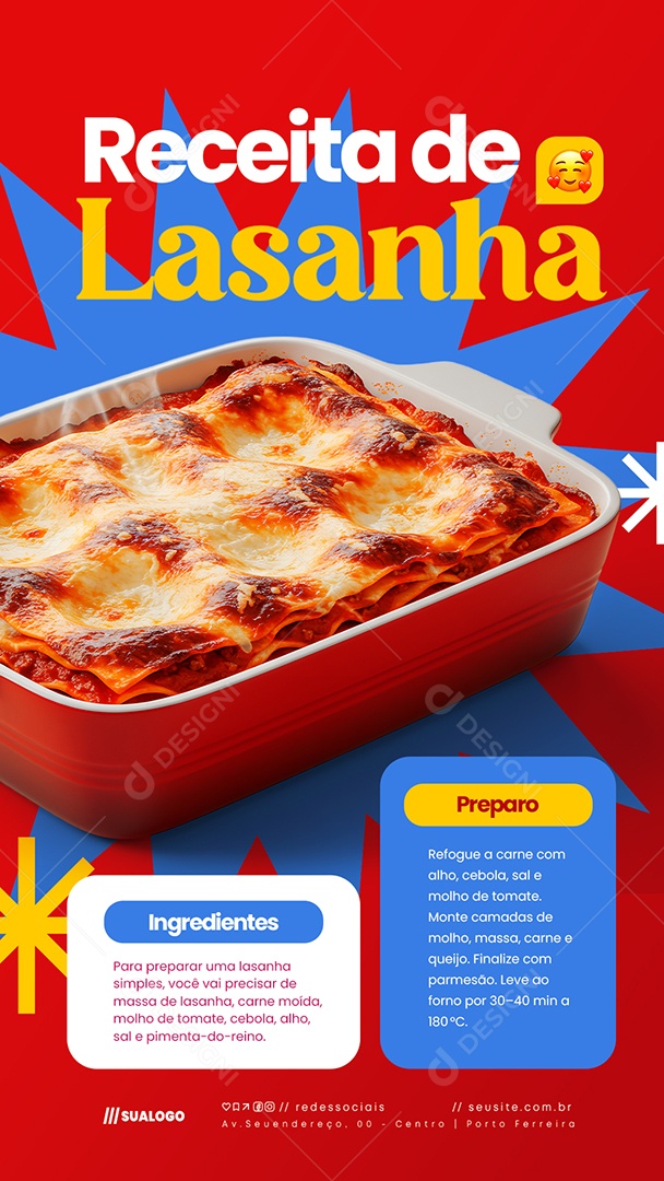 Story Receita de Lasanha Social Media PSD Editável