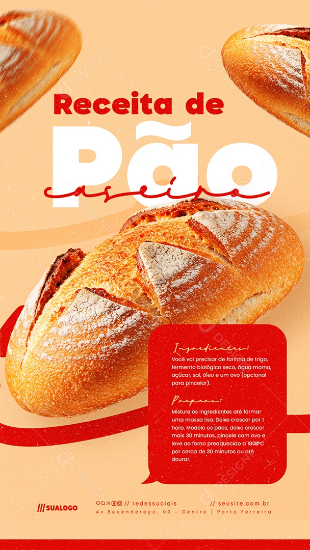 Story Receita de Pão Caseira Social Media PSD Editável