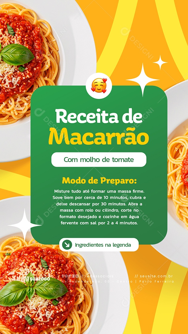 Story Receita de Macarrão Social Media PSD Editável