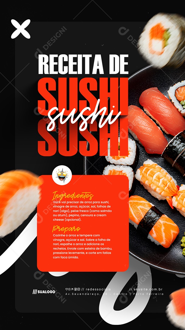 Story Receita de Sushi Social Media PSD Editável