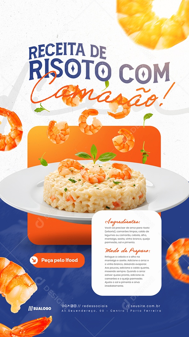 Story Receita de Risoto com Camarão Social Media PSD Editável