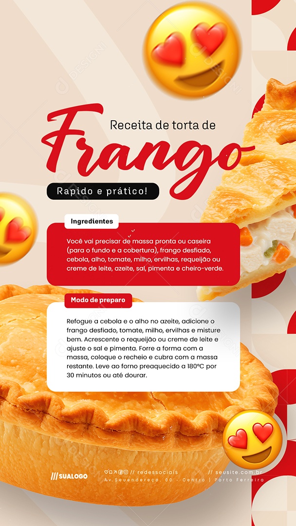 Story Receita de Torta de Frango Rápido e Prático Social Media PSD Editável