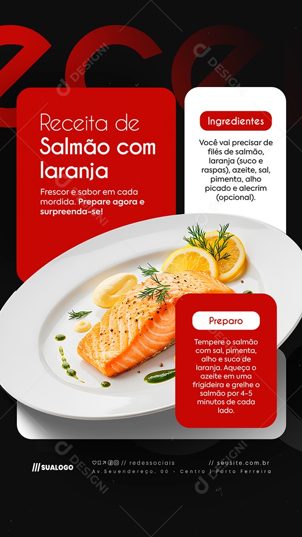 Story Receita de Salmão com Laranja Social Media PSD Editável