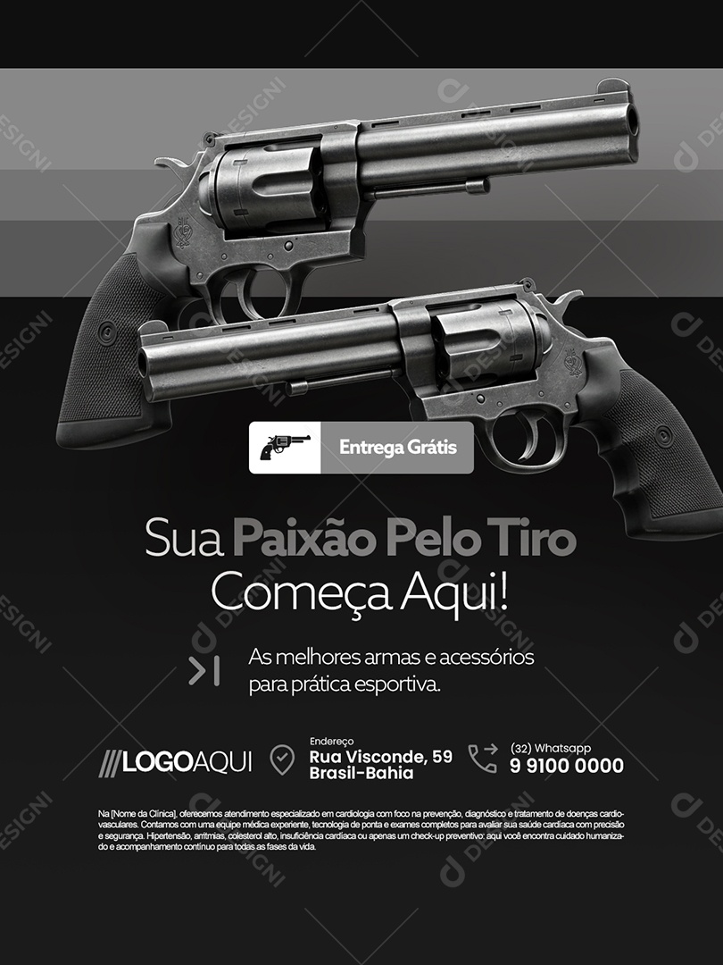 Loja de Armas Sua Paixão Pelo Tiro Começa Aqui Social Media PSD Editável