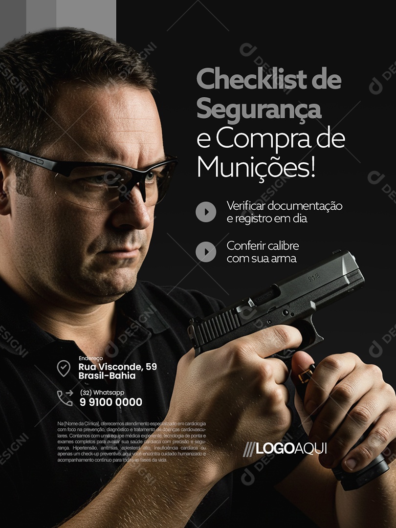 Loja de Armas Checklist de Segurança e Compra de Munições Social Media PSD Editável