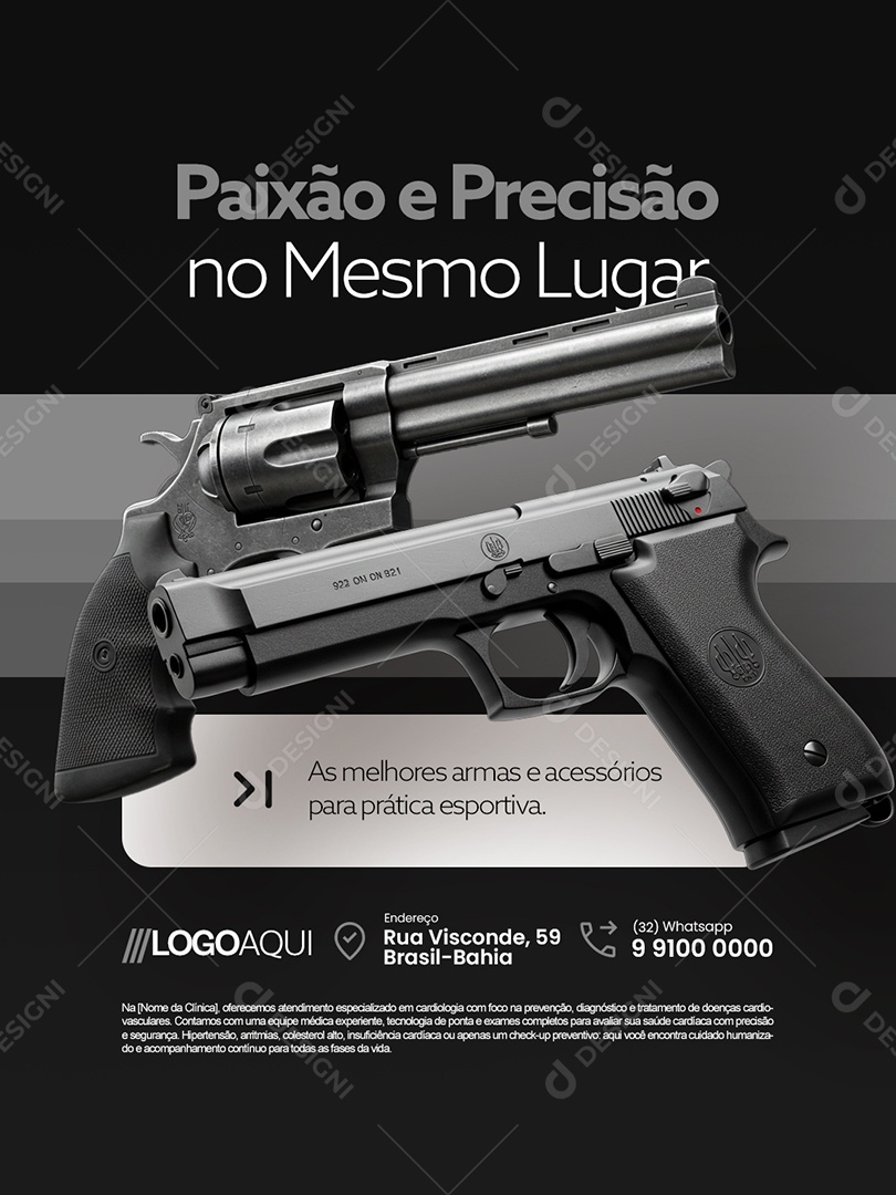 Loja de Armas Paixão e Precisão no Mesmo Lugar Social Media PSD Editável