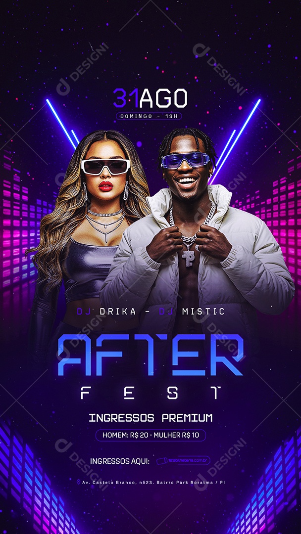 Story Flyer After Fest DJ Drika DJ Mistic Social Media PSD Editável