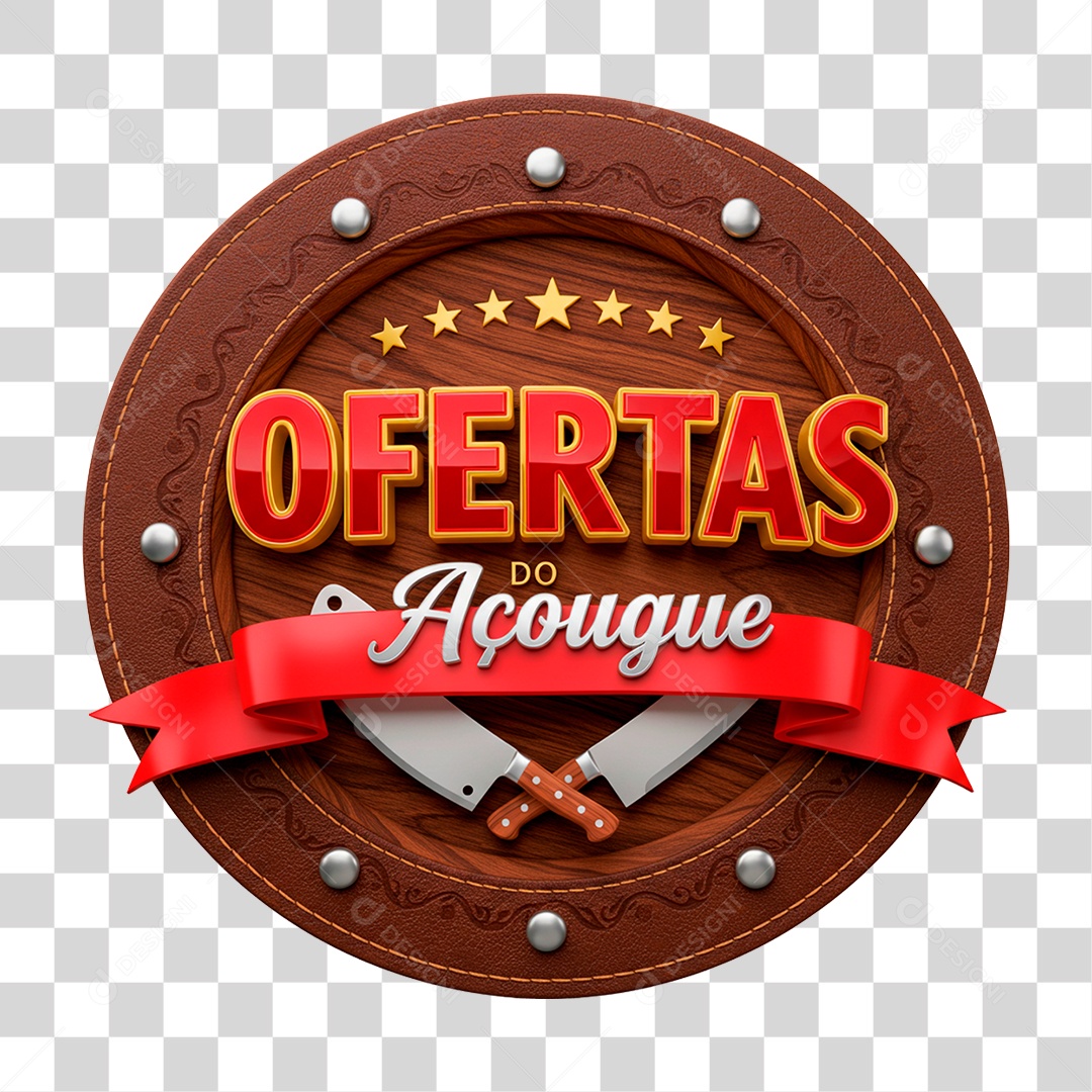 Selo 3D Ofertas do Açougue para Composição PNG Transparente