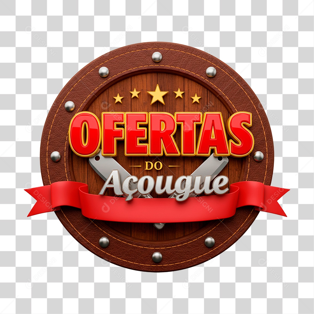 Selo 3D Ofertas do Açougue para Composição PNG Transparente