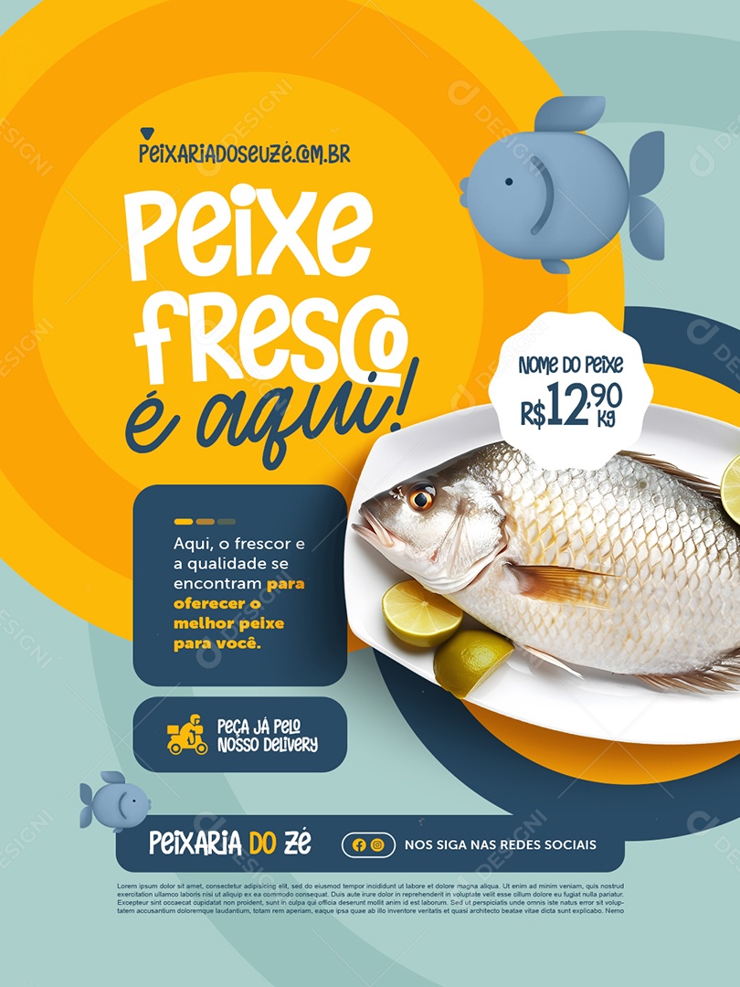 Peixaria Peixe Fresco é Aqui Social Media PSD Editável