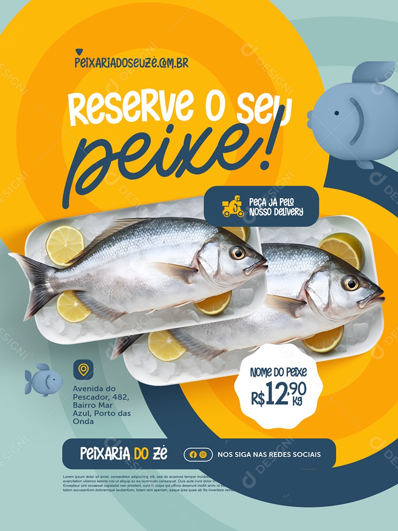 Peixaria Reserve o Seu Peixe Social Media PSD Editável