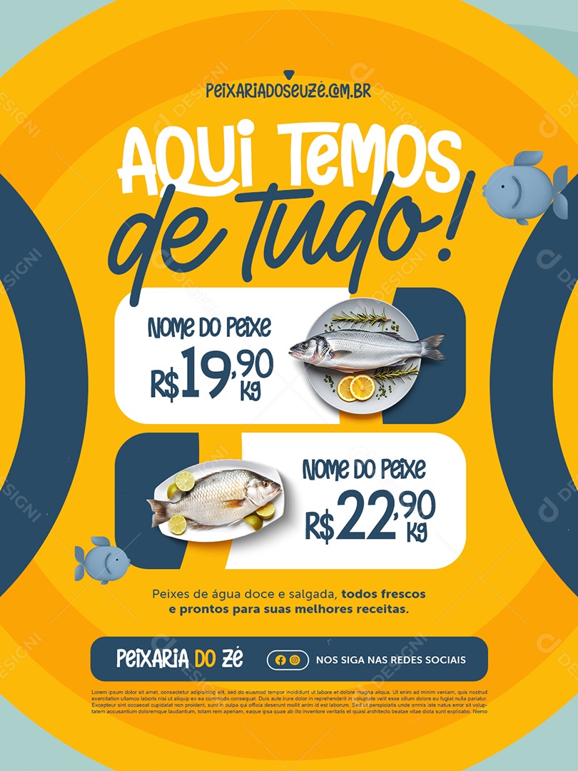Peixaria Aqui Temos de Tudo Peixe Social Media PSD Editável