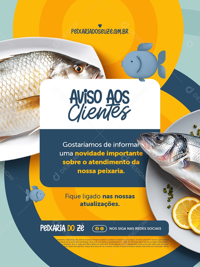 Peixaria Aviso aos Clientes Social Media PSD Editável