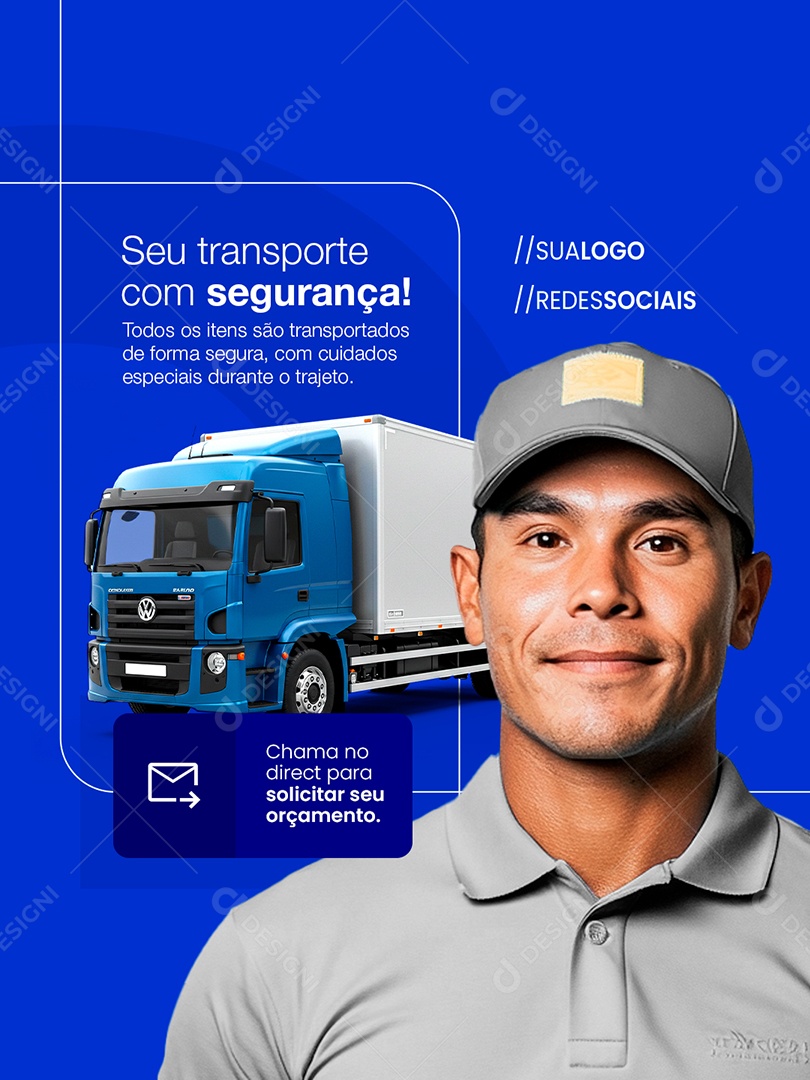 Fretista Seu Transporte com Segurança Social Media PSD Editável