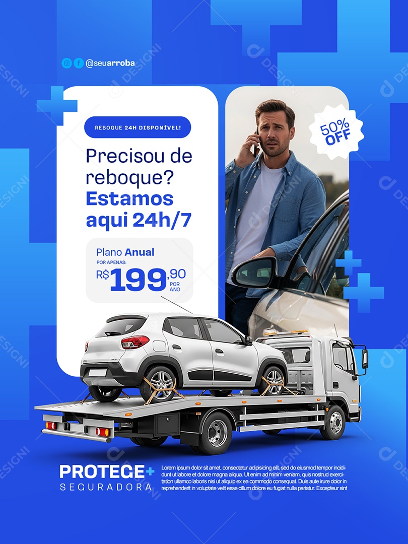 Seguradora Precisou de Roboque Estamos Aqui 24h Social Media PSD Editável