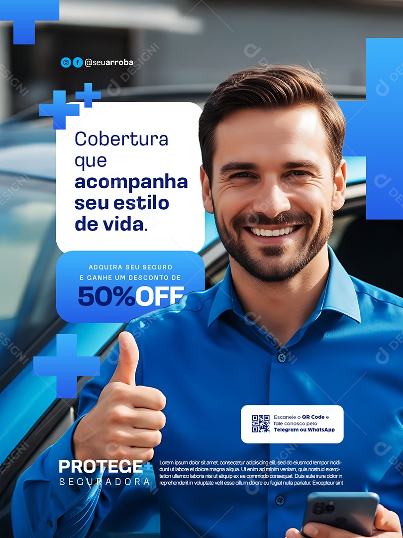 Seguradora Cobertura que Acompanha seu Estilo de Vida Social Media PSD Editável