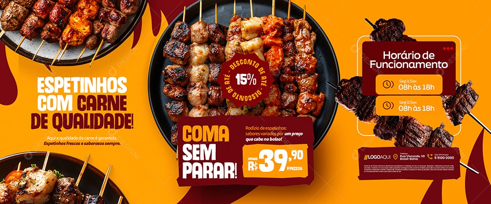 Carrossel Churrascaria Espetinhos com Carne de Qualidade Social Media PSD Editável
