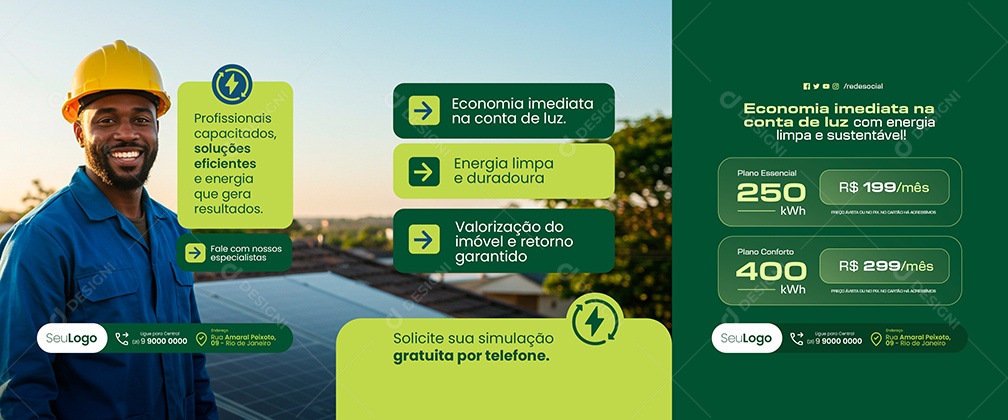 Carrossel Energia Solar Economia Imediata na Conta de Luz Social Media PSD Editável