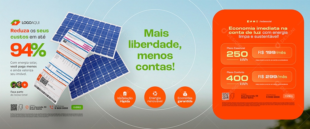 Carrossel Energia Solar Mais Liberdade Menos Contas Social Media PSD Editável