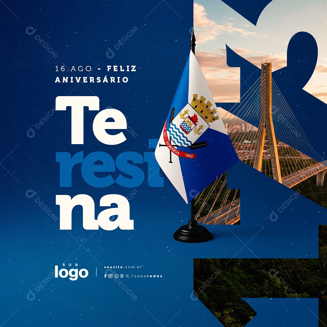 Feliz Aniversário Teresina 16 de Agosto Social Media PSD Editável