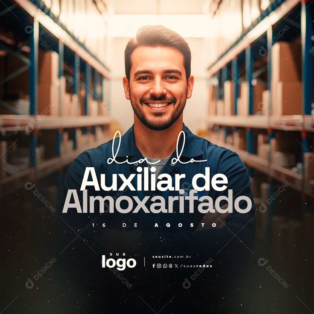 Dia do Auxiliar de Almoxarifado 16 de Agosto Social Media PSD Editável